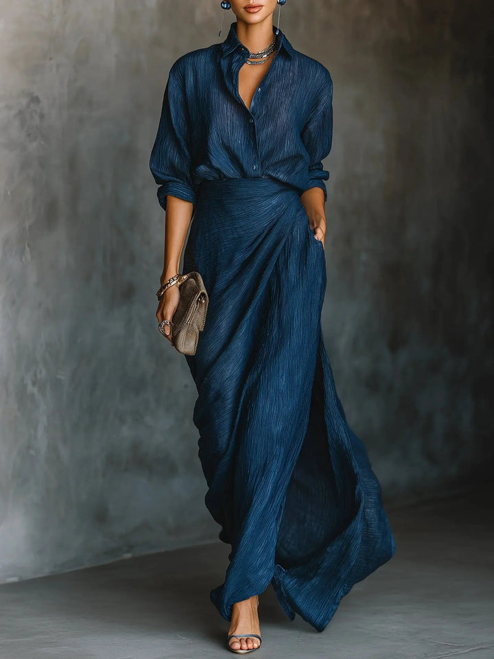 Elara | V-Neck Cotton-Linen Blend Maxi Dress