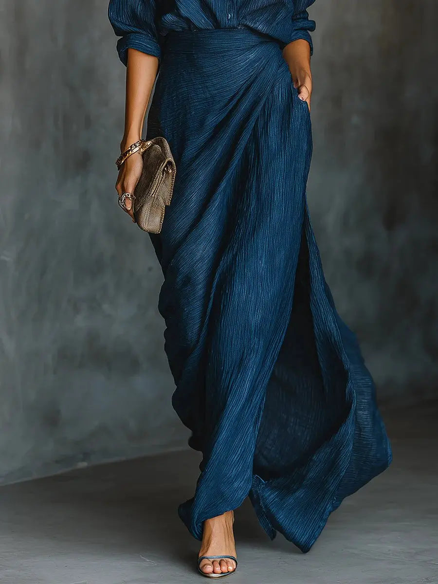Elara | V-Neck Cotton-Linen Blend Maxi Dress