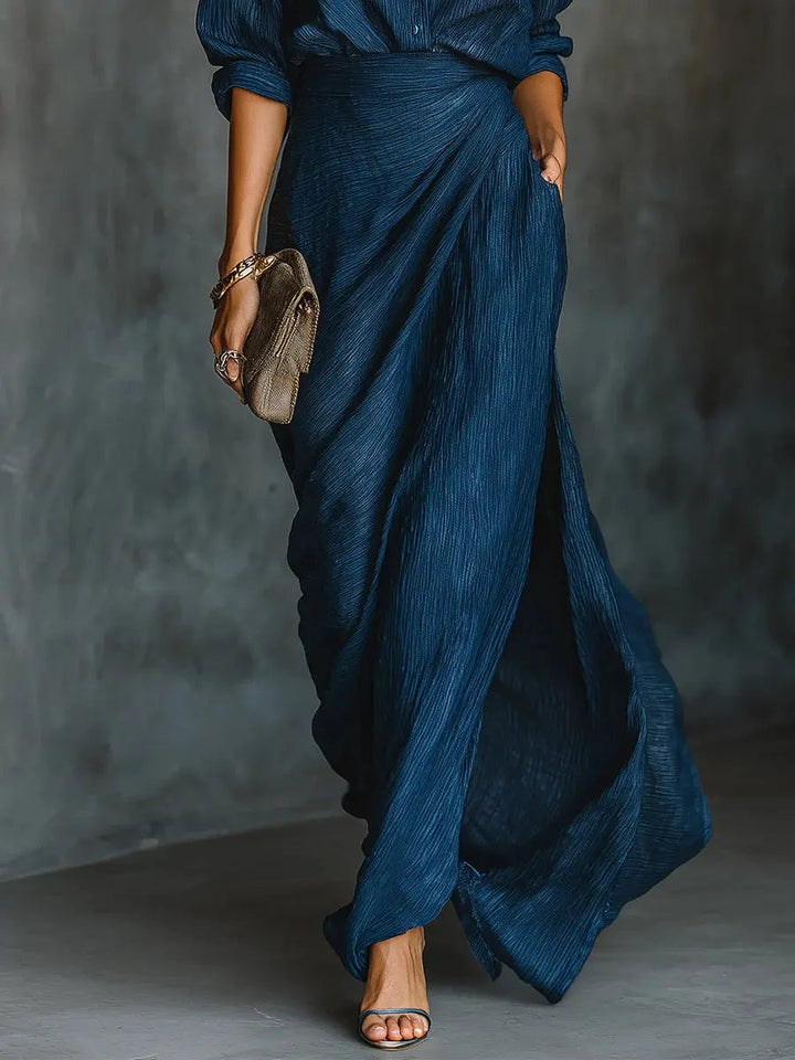 Elara | V-Neck Cotton-Linen Blend Maxi Dress