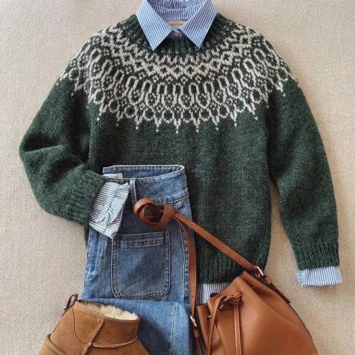 Peony | Women's Green Fair Isle Knit Jumper