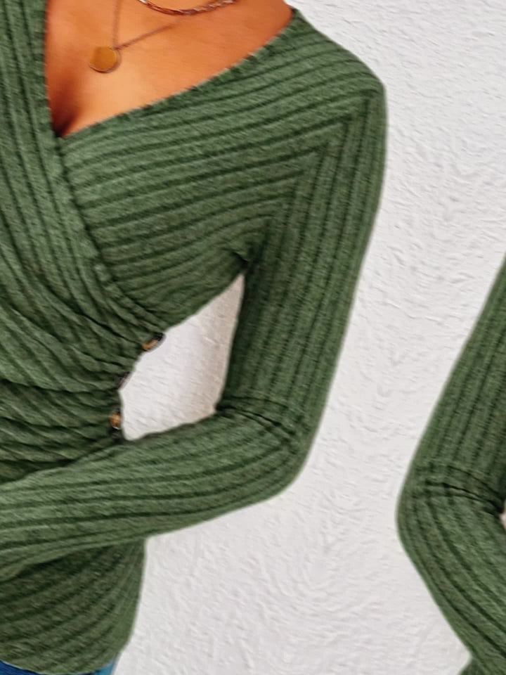 Mirelle | Women’s V-Neck Button Detail Long Sleeve Top