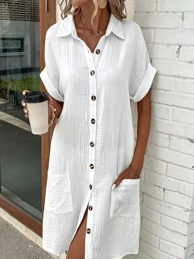 Marlena | Cotton Gauze Button-Front Shirt Dress