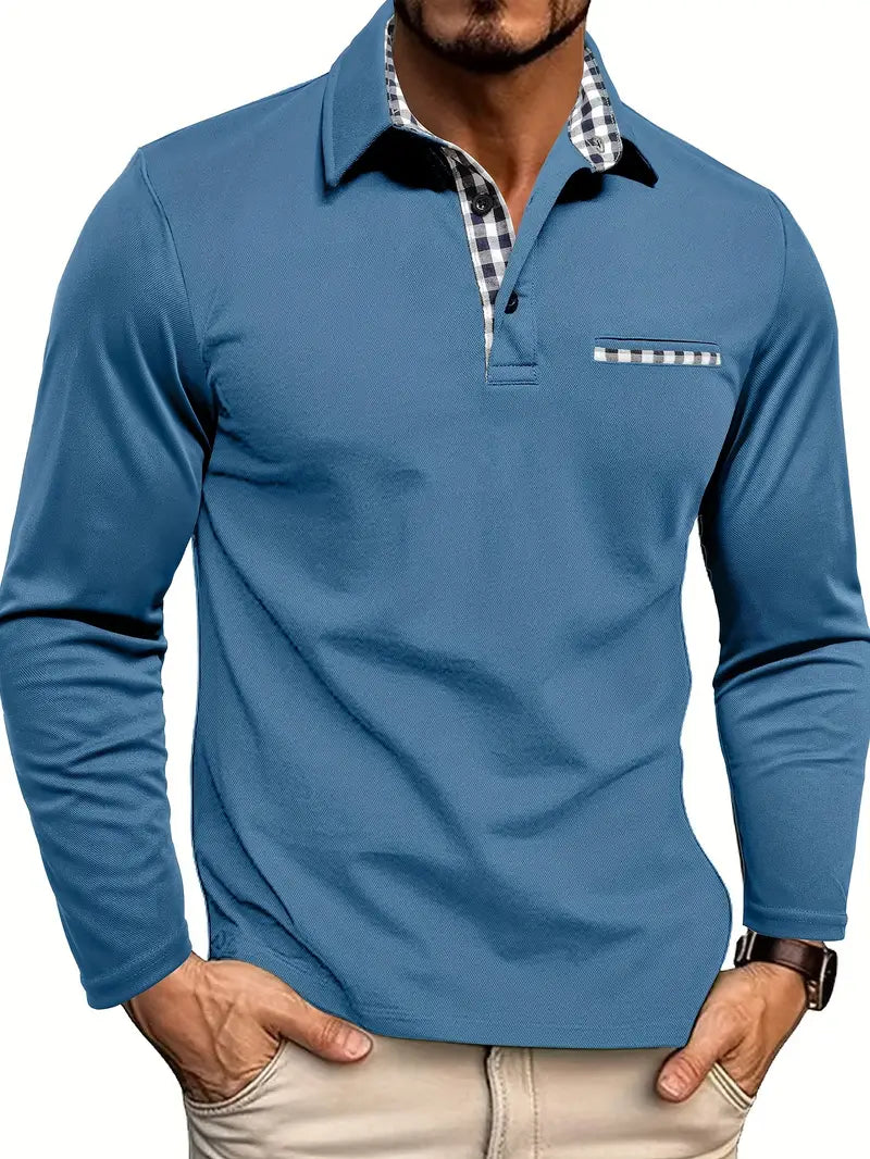 Hadley | Men’s Checked-Accent Long-Sleeve Polo Shirt