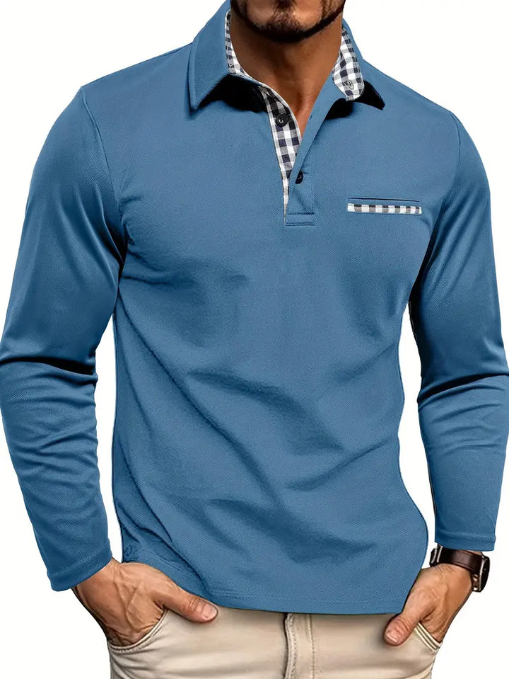Hadley | Men’s Checked-Accent Long-Sleeve Polo Shirt