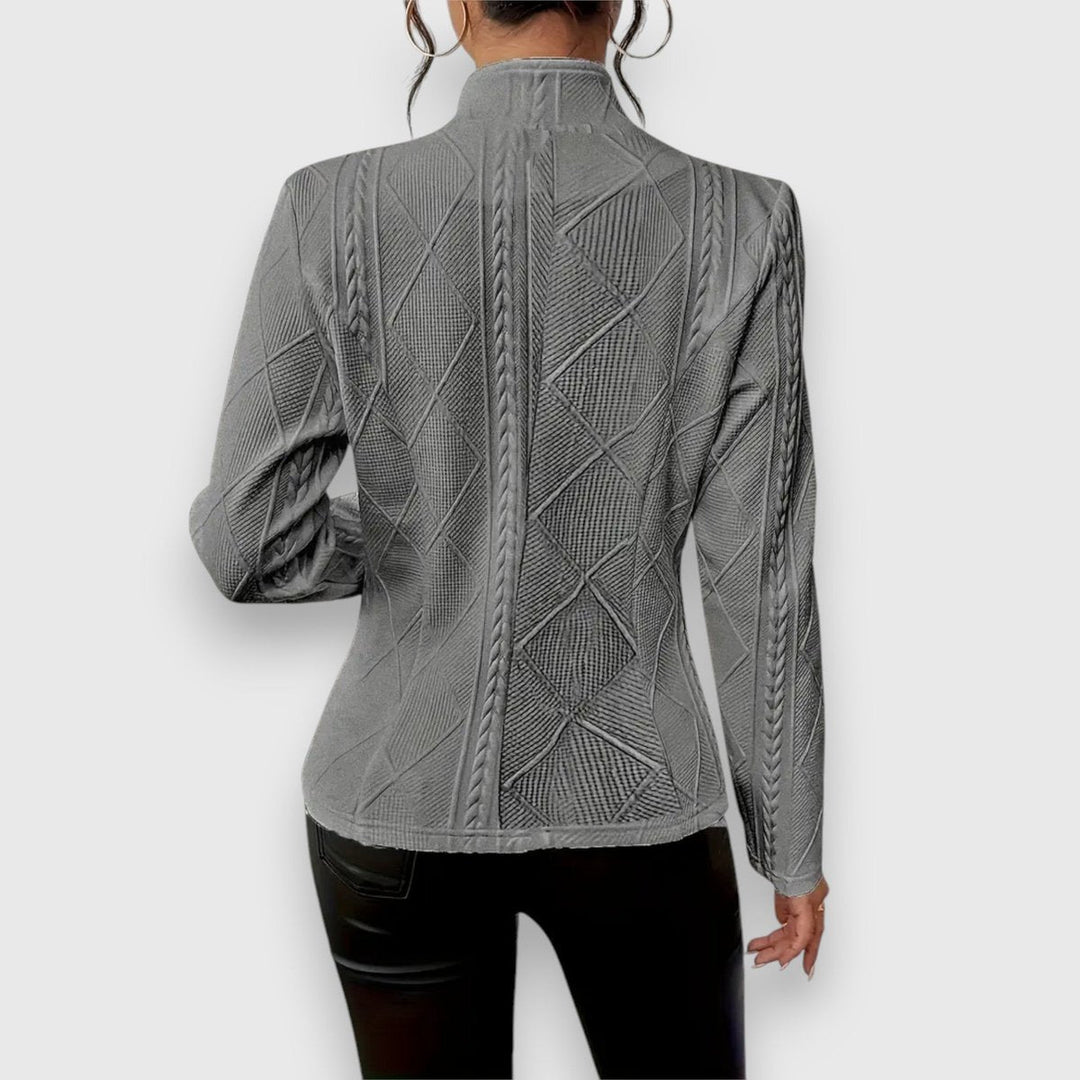 Elise | Women's Textured Long-Sleeve Sweater with Stand-Up Collar and Cable-Knit Look