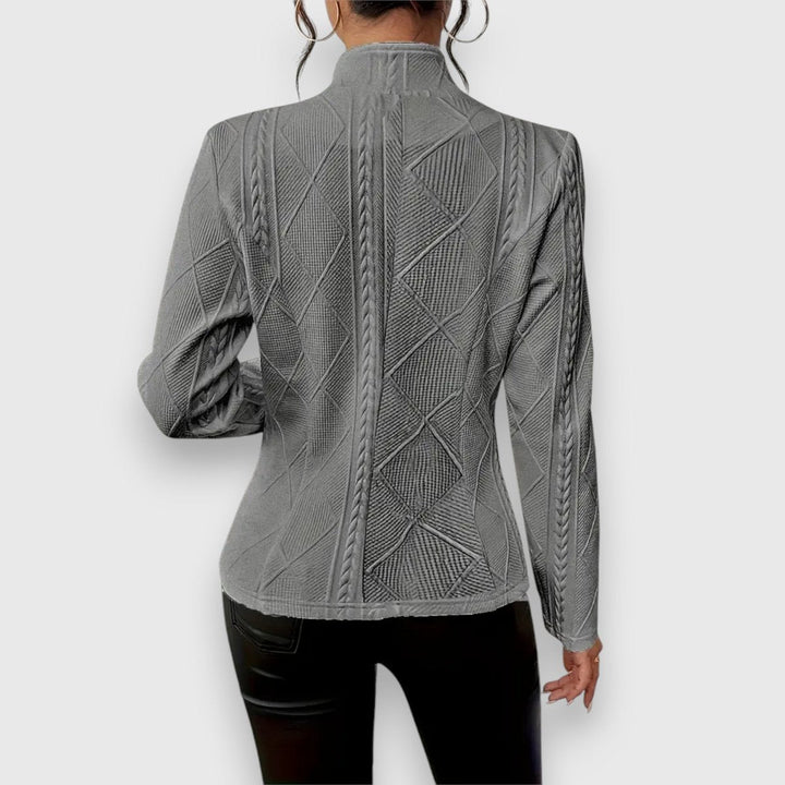 Elise | Women's Textured Long-Sleeve Sweater with Stand-Up Collar and Cable-Knit Look