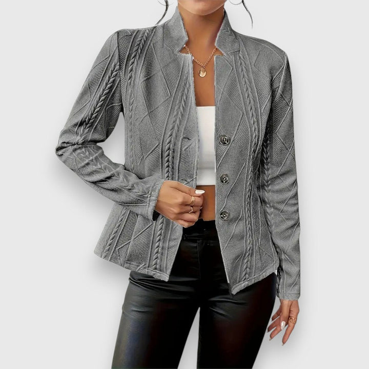 Elise | Women's Textured Long-Sleeve Sweater with Stand-Up Collar and Cable-Knit Look