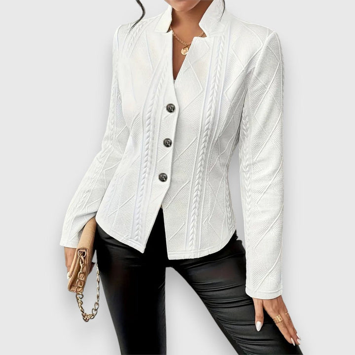 Elise | Women's Textured Long-Sleeve Sweater with Stand-Up Collar and Cable-Knit Look