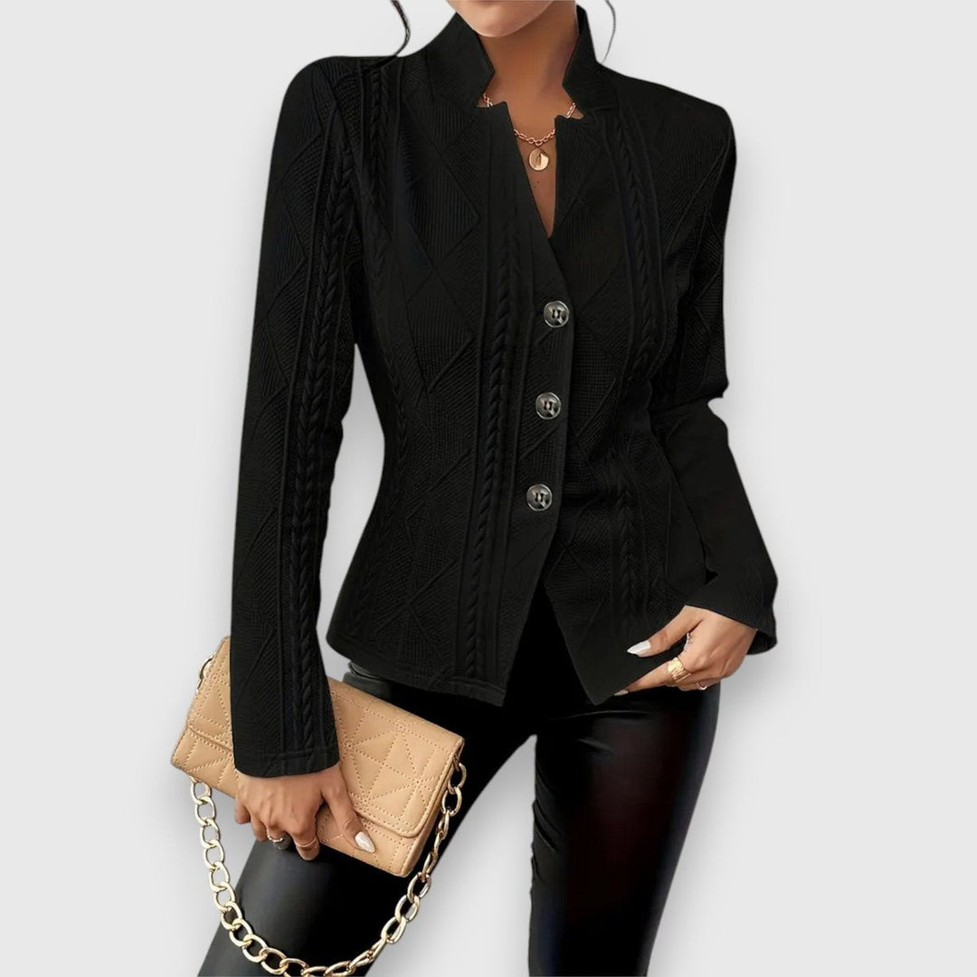 Elise | Women's Textured Long-Sleeve Sweater with Stand-Up Collar and Cable-Knit Look
