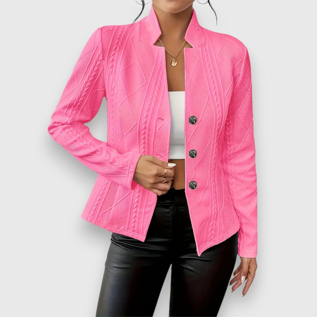 Elise | Women's Textured Long-Sleeve Sweater with Stand-Up Collar and Cable-Knit Look