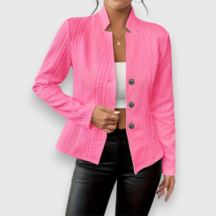 Elise | Women's Textured Long-Sleeve Sweater with Stand-Up Collar and Cable-Knit Look