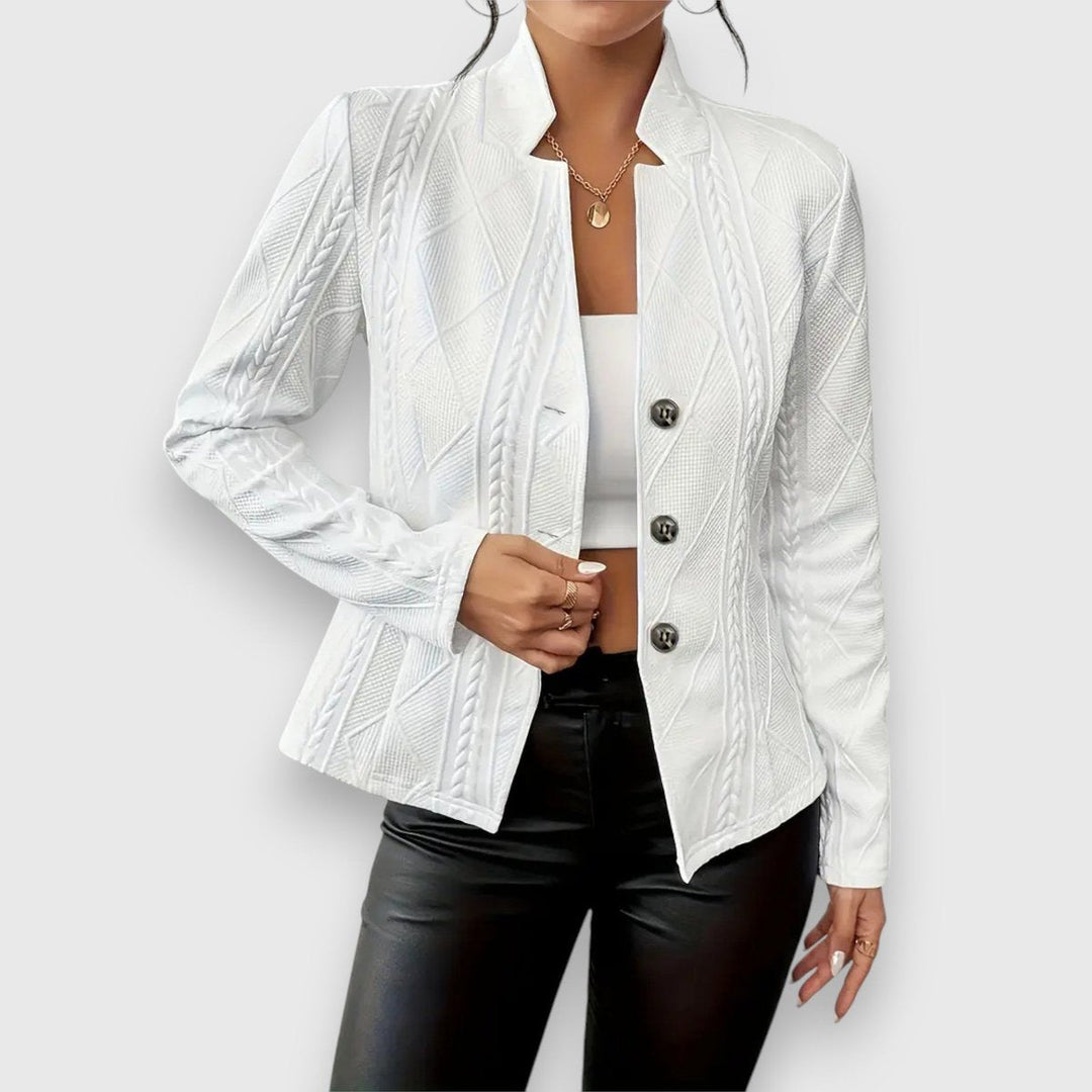 Elise | Women's Textured Long-Sleeve Sweater with Stand-Up Collar and Cable-Knit Look