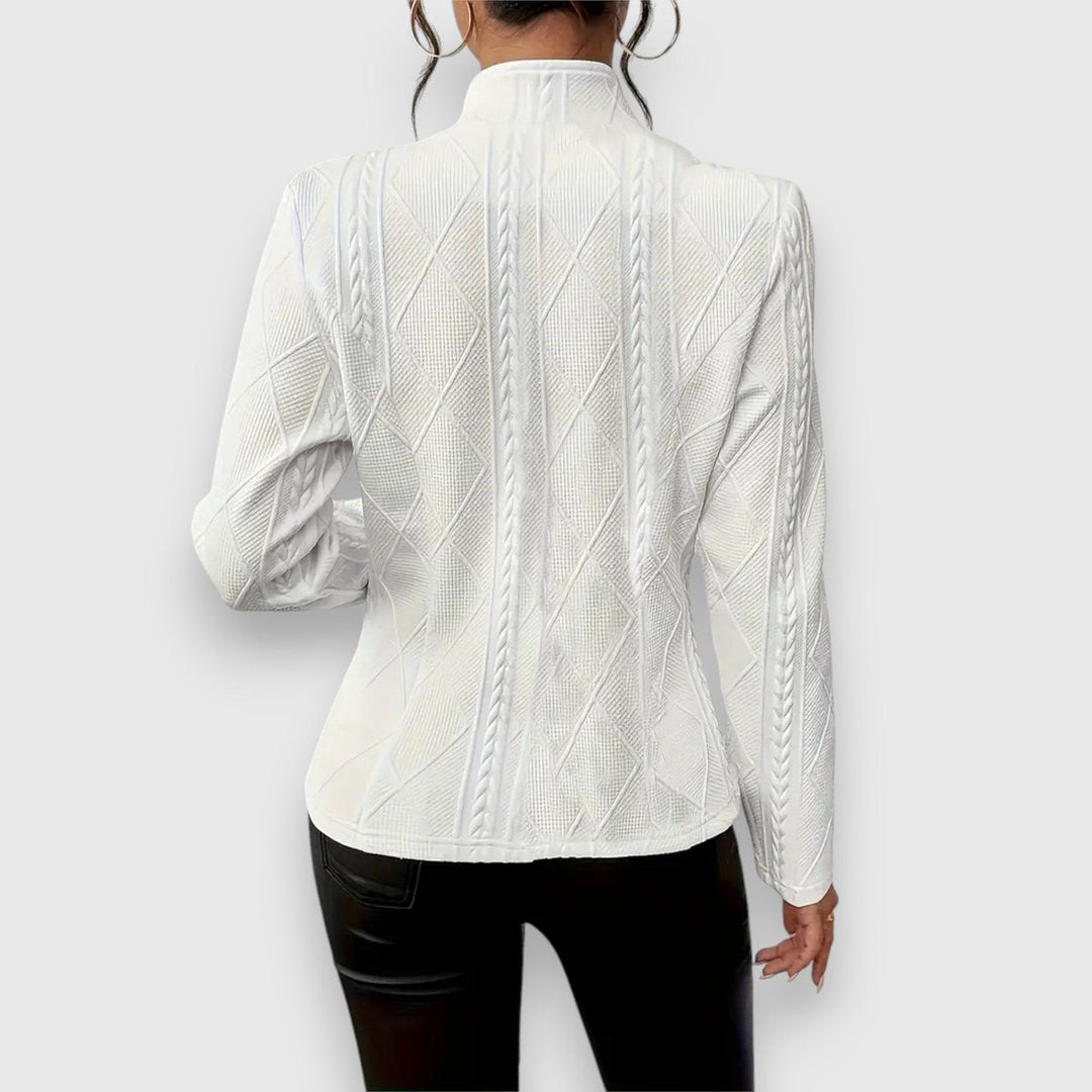 Elise | Women's Textured Long-Sleeve Sweater with Stand-Up Collar and Cable-Knit Look
