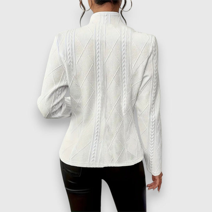 Elise | Women's Textured Long-Sleeve Sweater with Stand-Up Collar and Cable-Knit Look