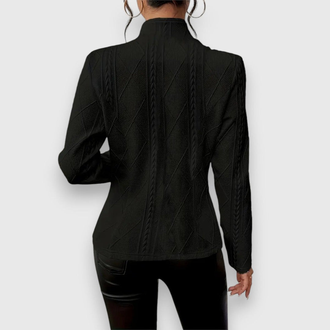 Elise | Women's Textured Long-Sleeve Sweater with Stand-Up Collar and Cable-Knit Look