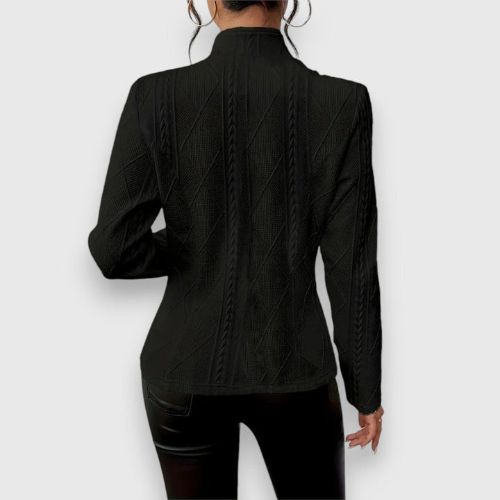 Elise | Women's Textured Long-Sleeve Sweater with Stand-Up Collar and Cable-Knit Look