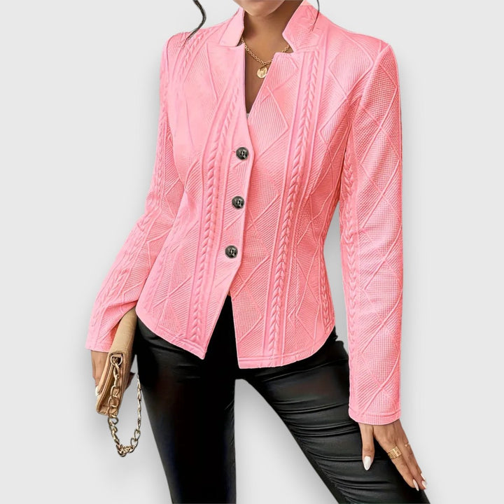 Elise | Women's Textured Long-Sleeve Sweater with Stand-Up Collar and Cable-Knit Look