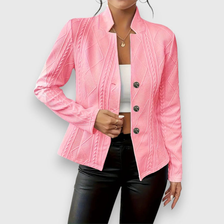 Elise | Women's Textured Long-Sleeve Sweater with Stand-Up Collar and Cable-Knit Look