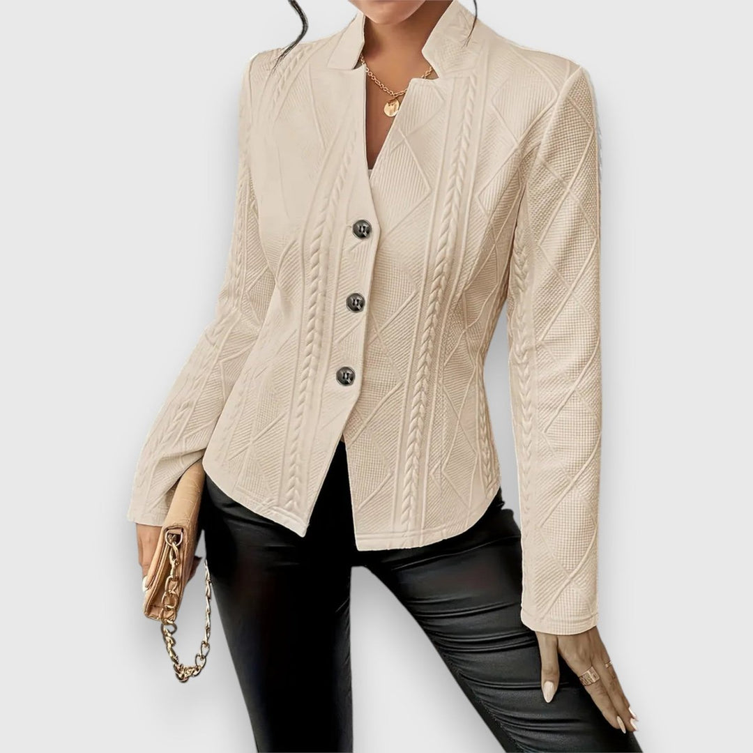 Elise | Women's Textured Long-Sleeve Sweater with Stand-Up Collar and Cable-Knit Look
