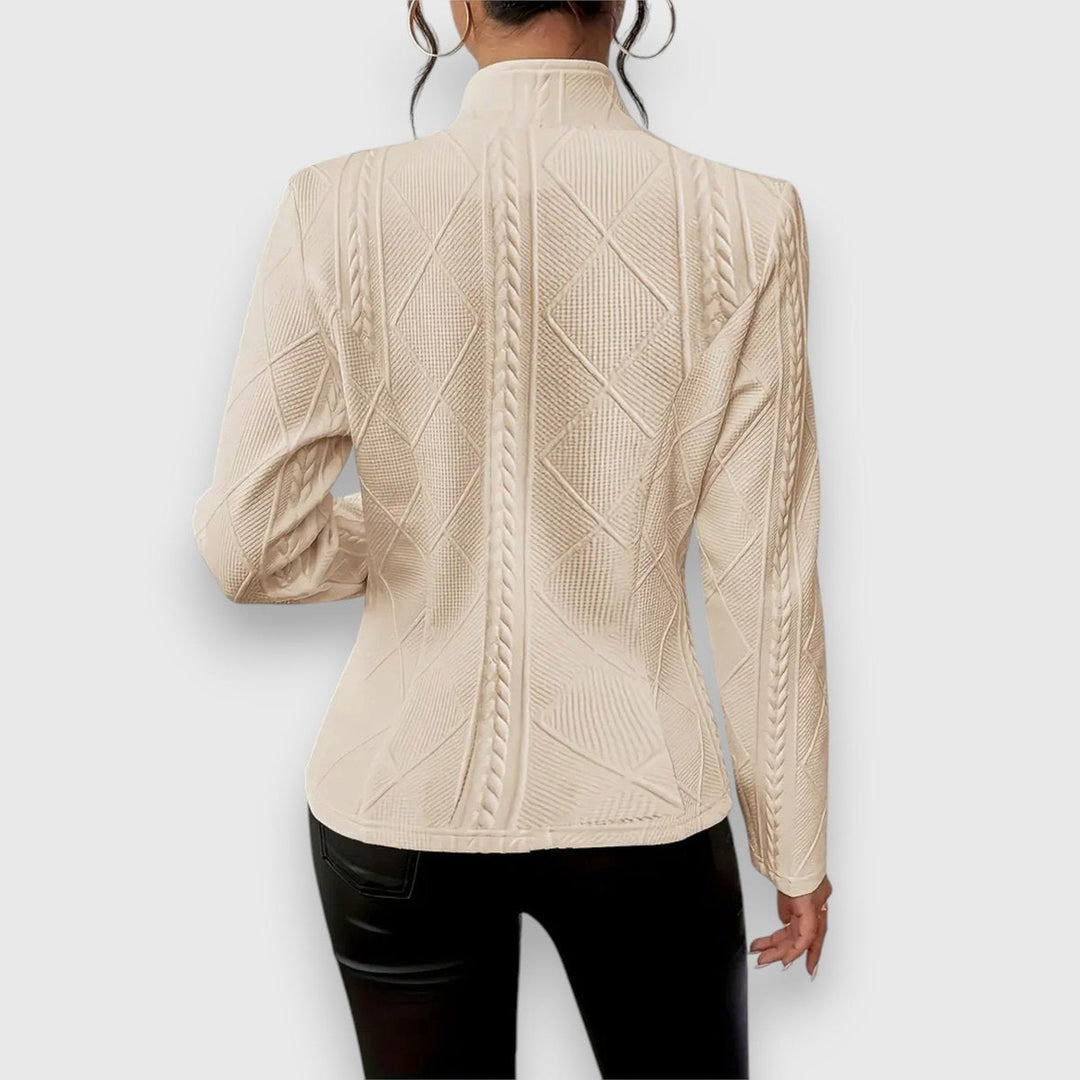 Elise | Women's Textured Long-Sleeve Sweater with Stand-Up Collar and Cable-Knit Look