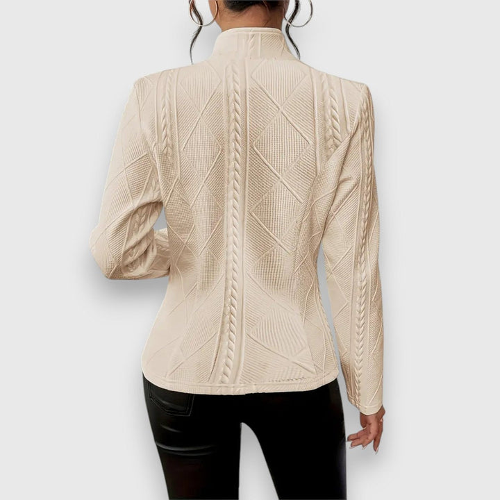 Elise | Women's Textured Long-Sleeve Sweater with Stand-Up Collar and Cable-Knit Look