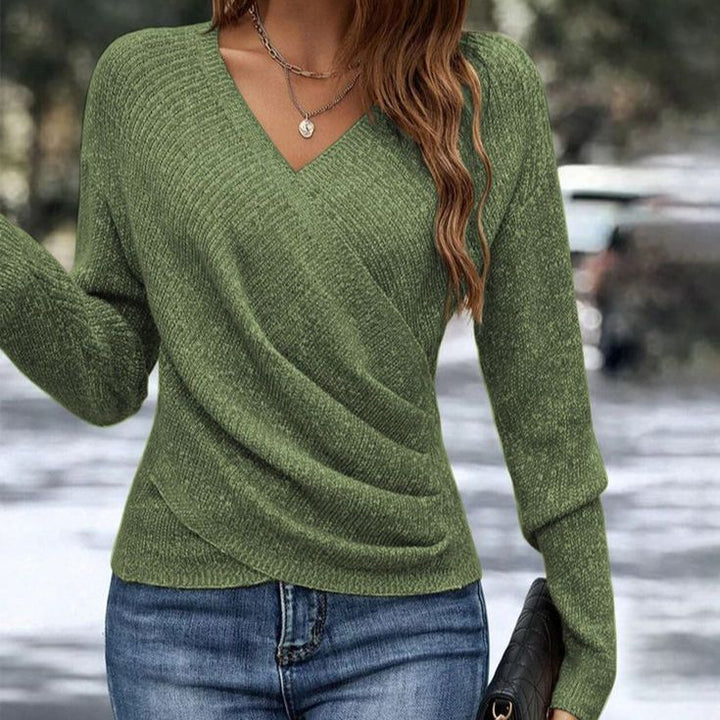 Rose | Women's V-Neck Long Sleeve Fitted Knit Sweater