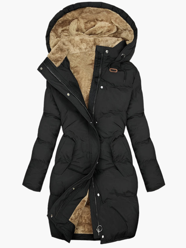 Emma | Women’s long winter coat with hood and faux fur
