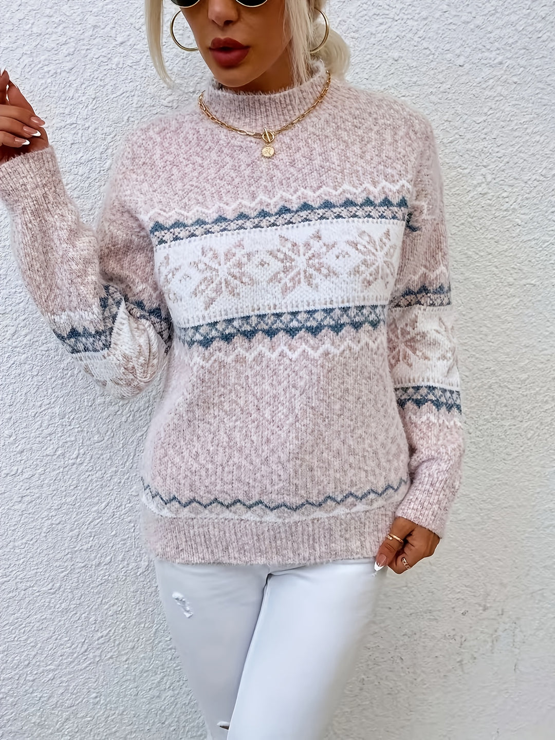 Sienna | Geometric Pattern Round-Neck Jumper