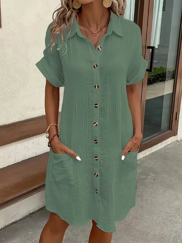Marlena | Cotton Gauze Button-Front Shirt Dress