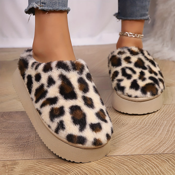 Amelia | Women's Leopard Print Faux Fur Slippers