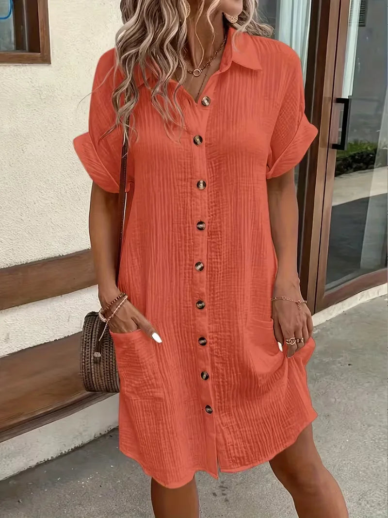 Marlena | Cotton Gauze Button-Front Shirt Dress