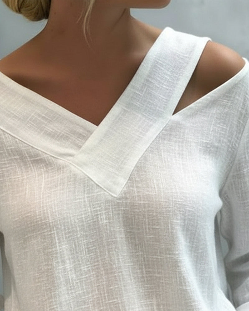 Lola | Women's Asymmetric V-Neck Long Sleeve Linen Look Top