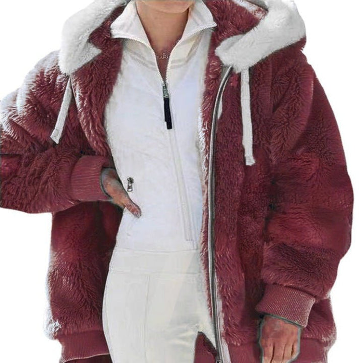 Edie | Women's Oversized Striped Hooded Faux Fur Jacket