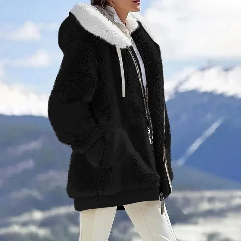 Edie | Women's Oversized Striped Hooded Faux Fur Jacket