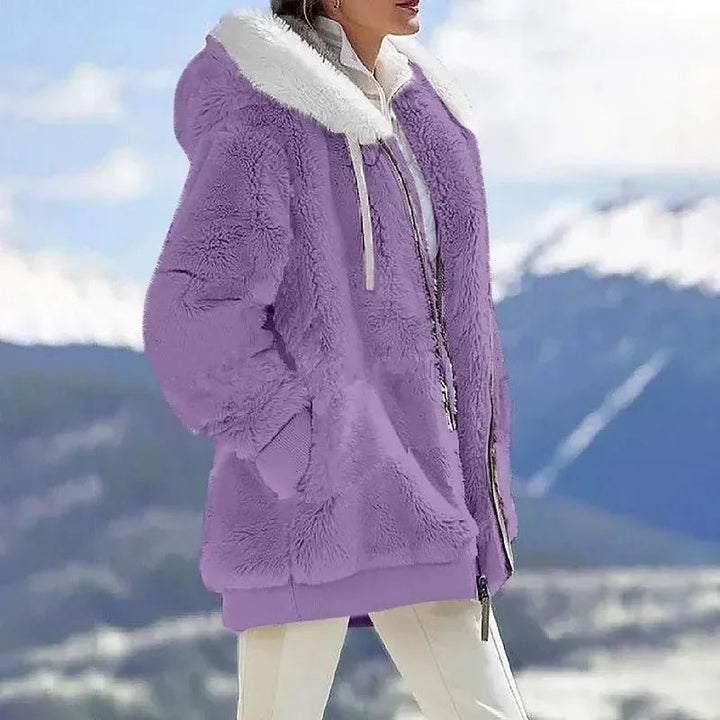 Edie | Women's Oversized Striped Hooded Faux Fur Jacket