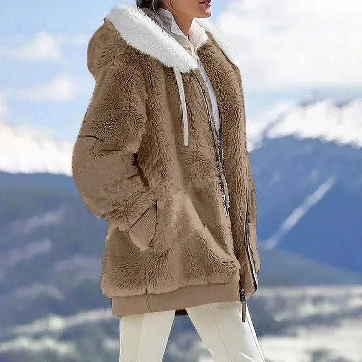 Edie | Women's Oversized Striped Hooded Faux Fur Jacket