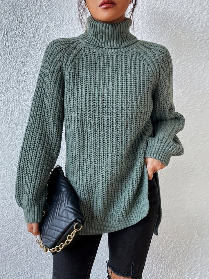 Marlowe | High-Neck Slit-Hem Ribbed Jumper