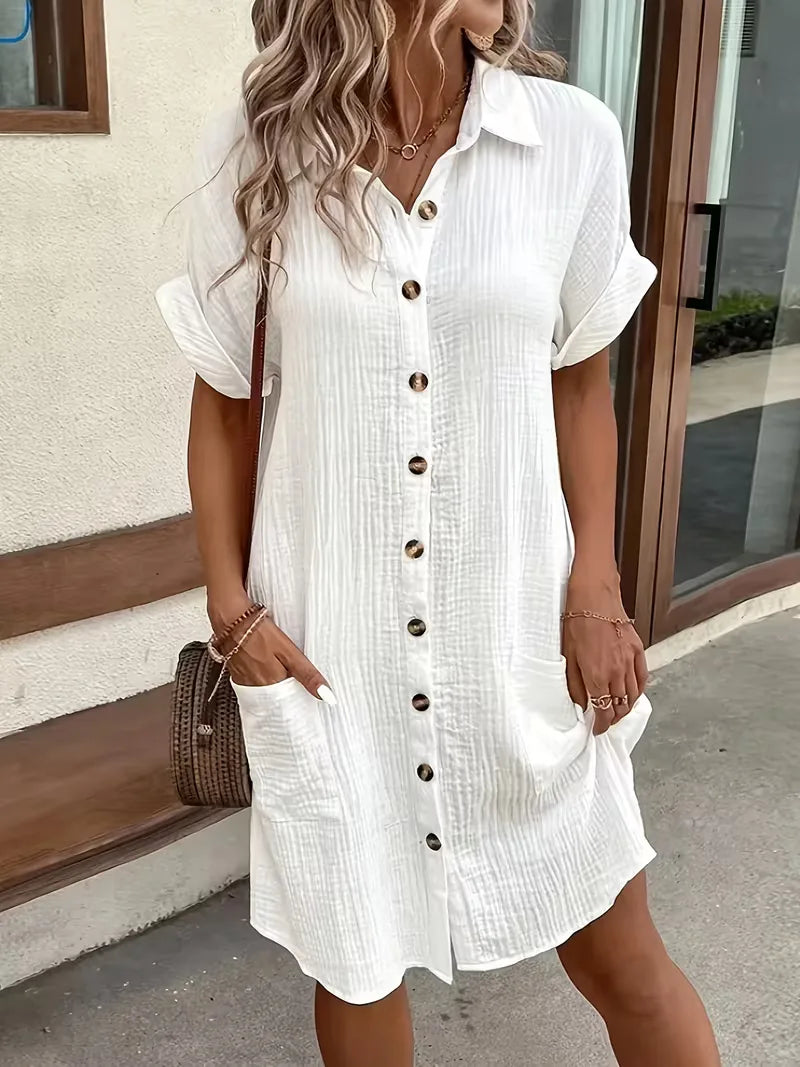 Marlena | Cotton Gauze Button-Front Shirt Dress