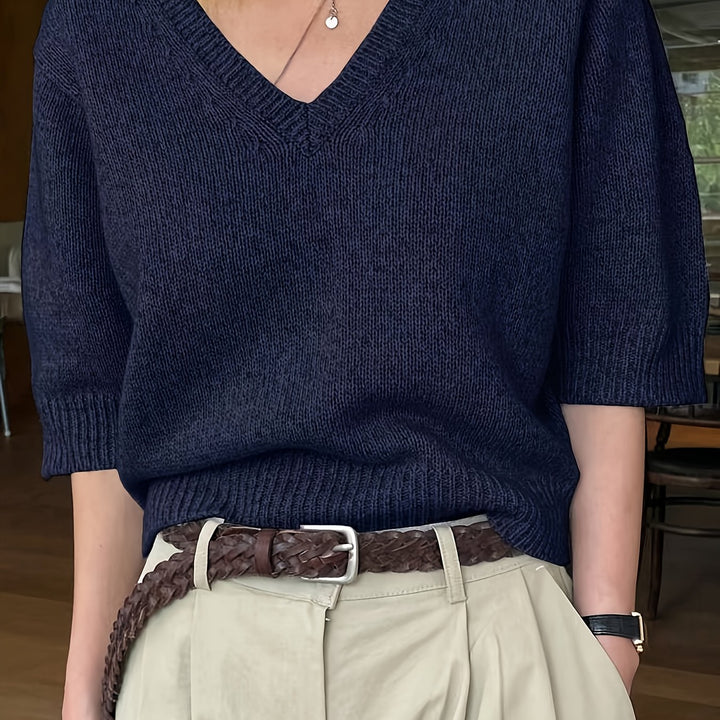 Elara | Loose-Fit V-Neck Short-Sleeve Jumper