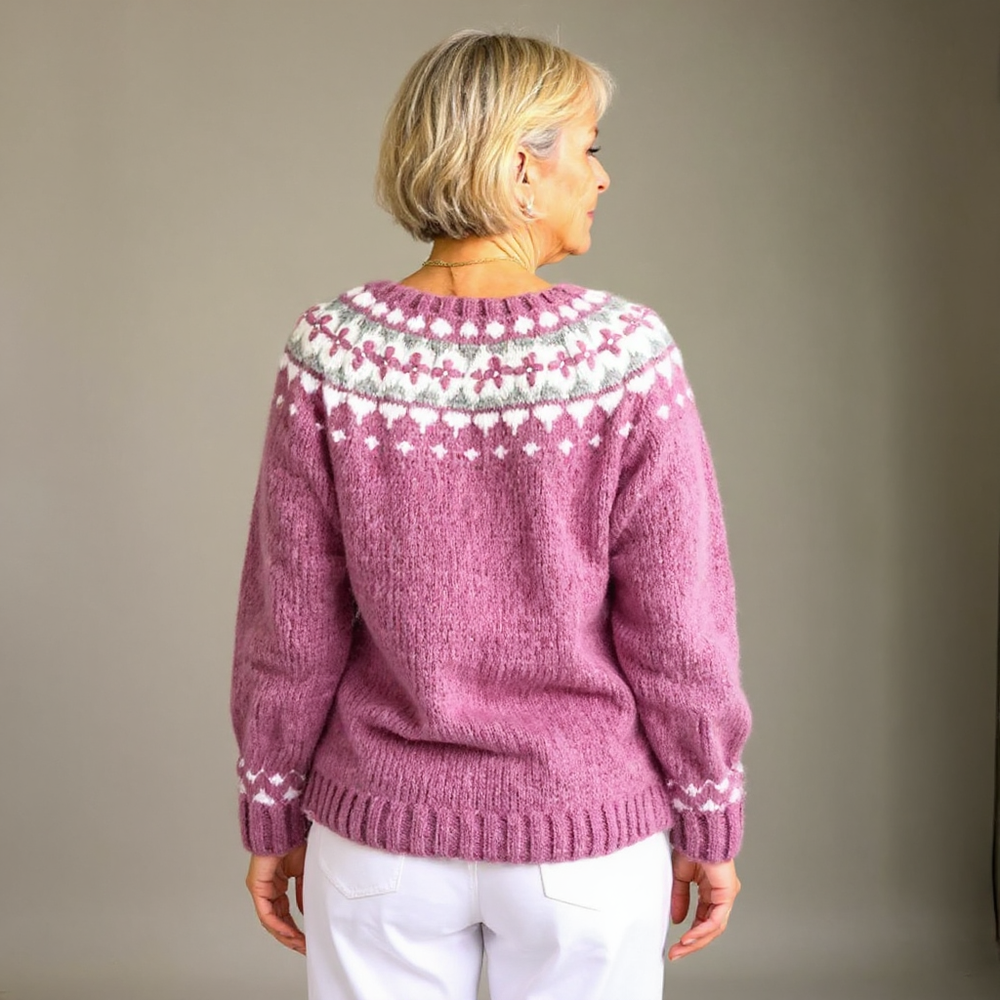 Celeste | Women's Mauve Retro Nordic-Pattern Cardigan