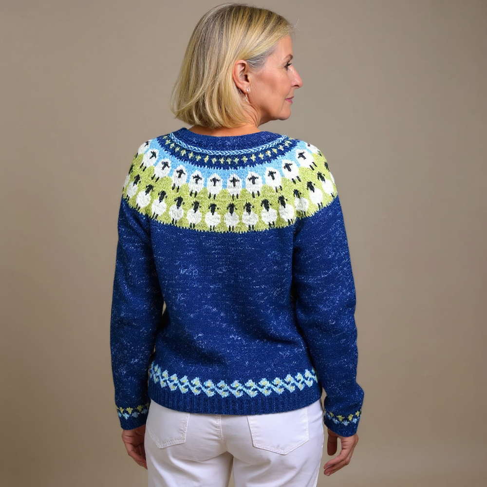 Delphine | Women's Royal Blue Nordic-Pattern Cardigan