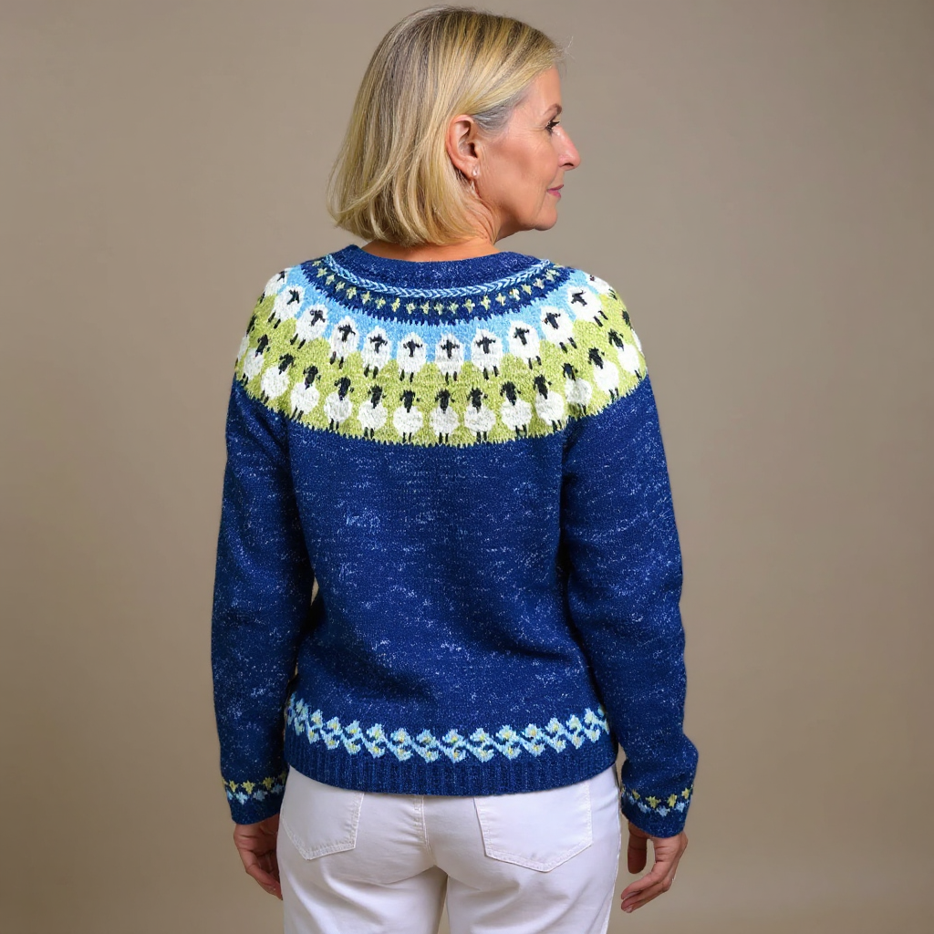 Delphine | Women's Royal Blue Nordic-Pattern Cardigan