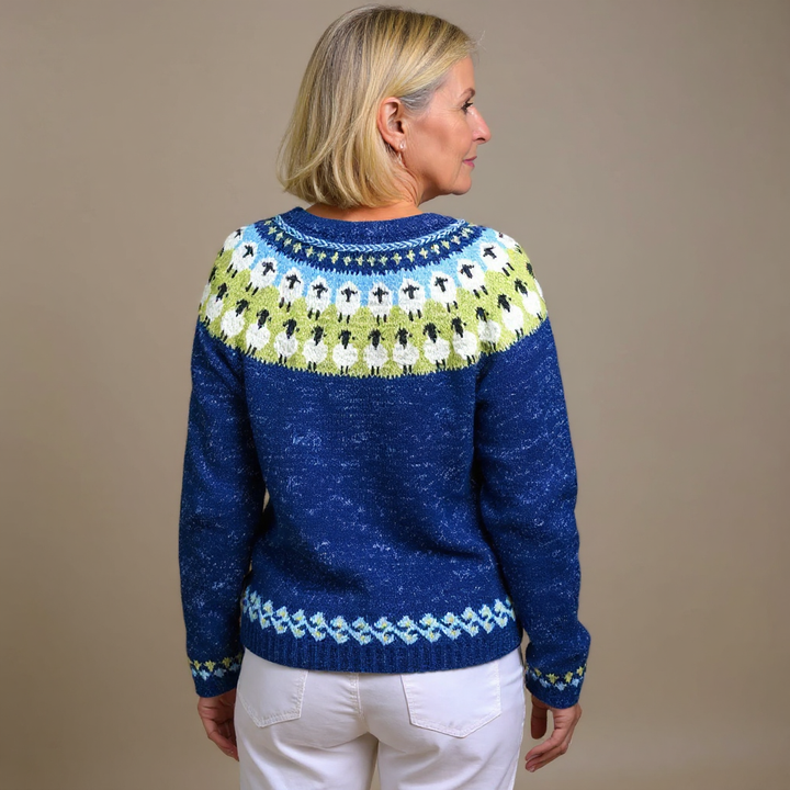 Delphine | Women's Royal Blue Nordic-Pattern Cardigan