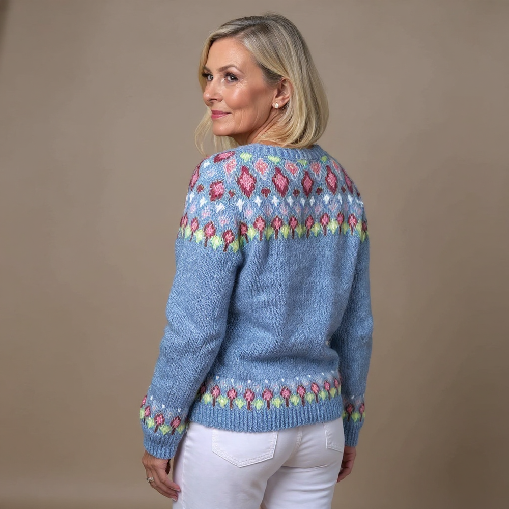 Wren | Women's Light Blue Nordic-Pattern Cardigan