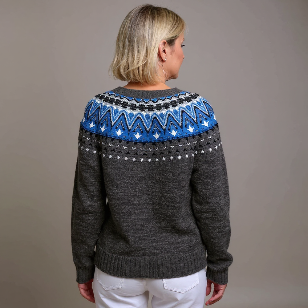Blanche | Women's Charcoal Retro Nordic-Pattern Cardigan