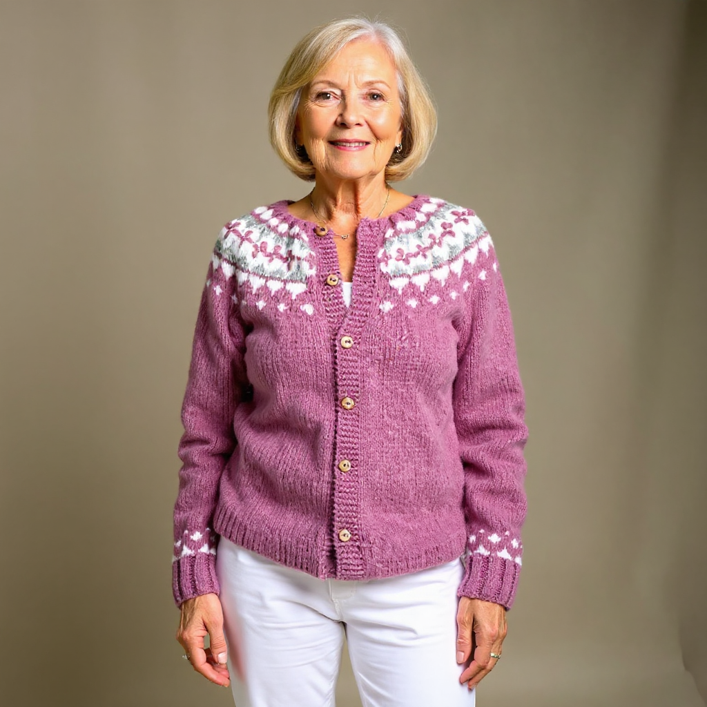 Celeste | Women's Mauve Retro Nordic-Pattern Cardigan