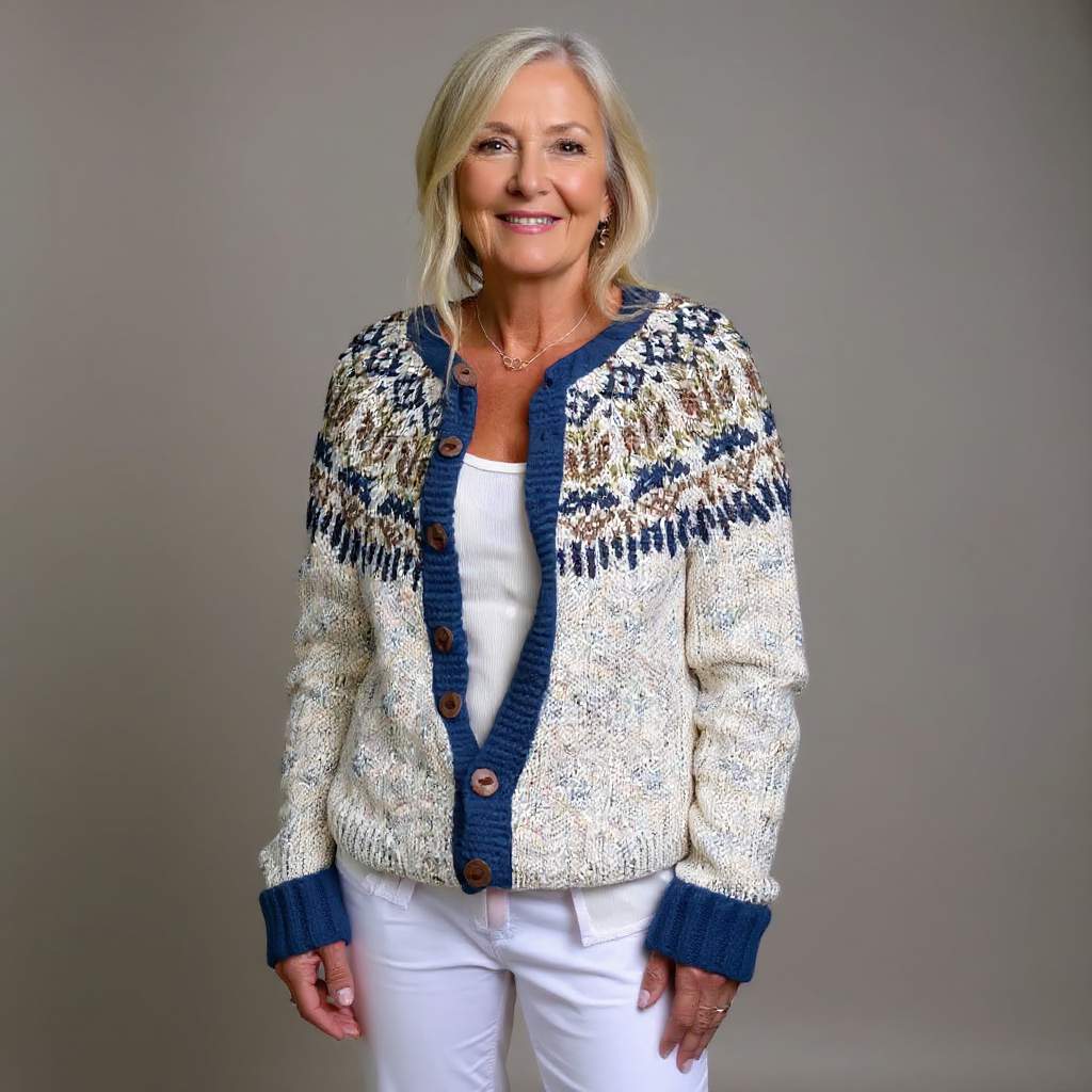 Rosemary | Women's Cream and Navy Nordic-Pattern Cardigan