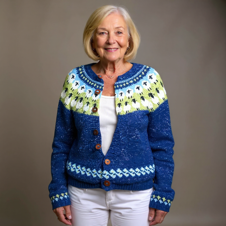 Delphine | Women's Royal Blue Nordic-Pattern Cardigan