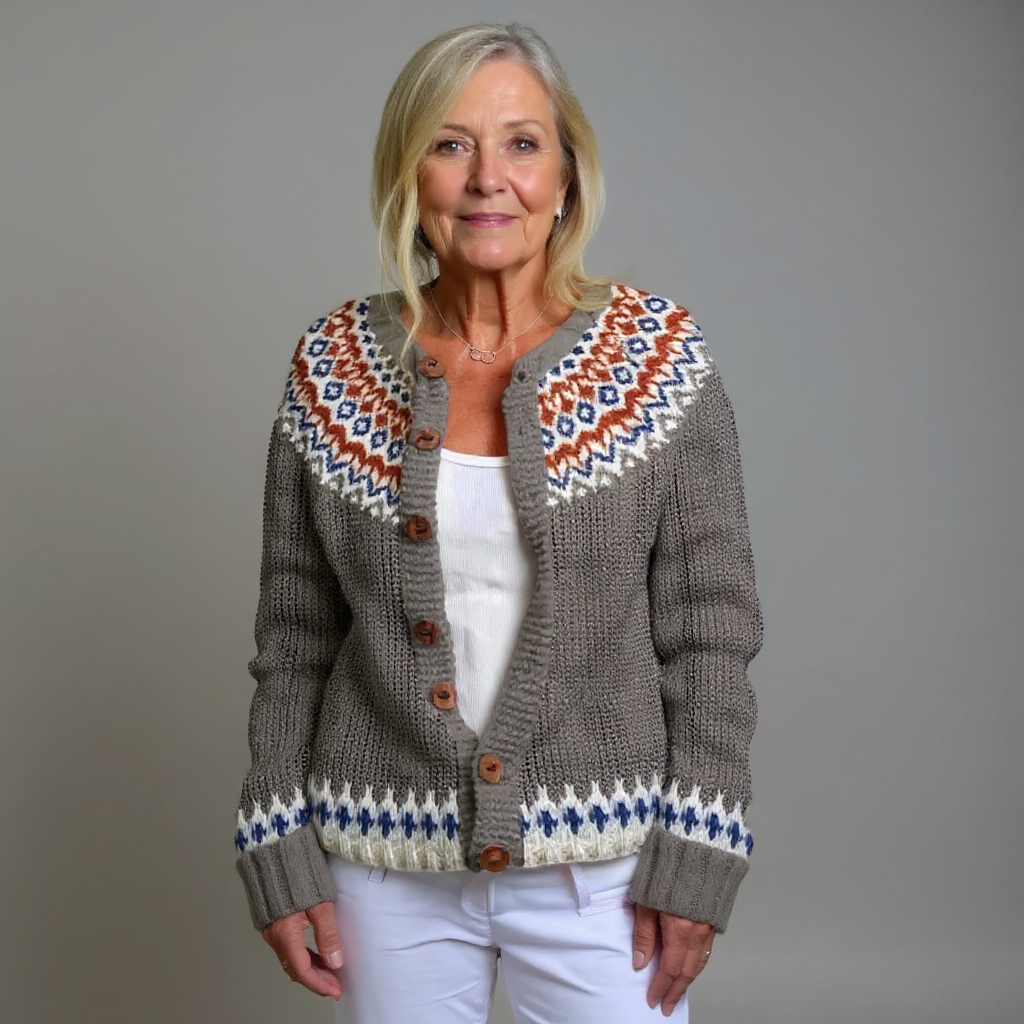 Hazel | Women's Nordic-Pattern Button-Front Cardigan