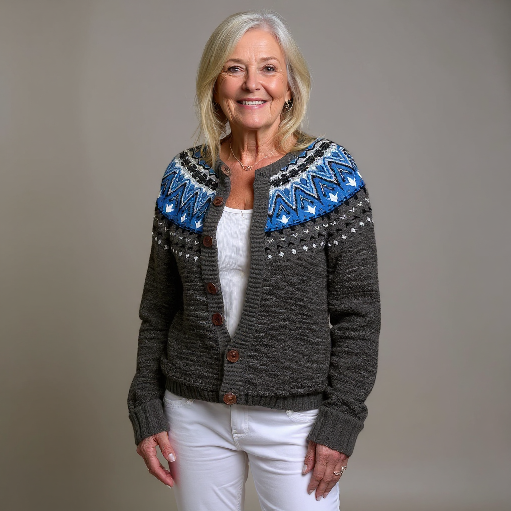 Blanche | Women's Charcoal Retro Nordic-Pattern Cardigan